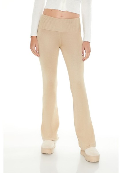Örgü Triko Katlanabilir Bel Detaylı Pantolon