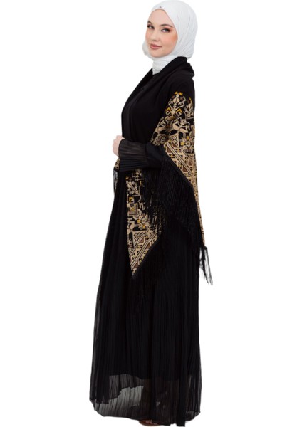 Siyah Rengi Geleneksel Sarı ve Toruncu Nakışlı Işlemli Püsküllü 180*180 S300014 fırsatları