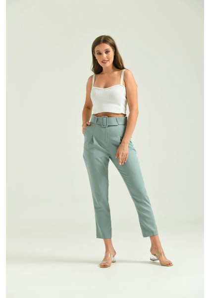 Kadın Pantolon Kemer Detaylı Basic Kadın Pantolon Mint - T018
