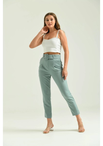 Kadın Pantolon Kemer Detaylı Basic Kadın Pantolon Mint - T018 indirimleri