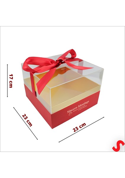 Pleksi Kapaklı Fiyonklu Karton Kutu, 23 x 23 x 17CM - Kırmızı fiyatları
