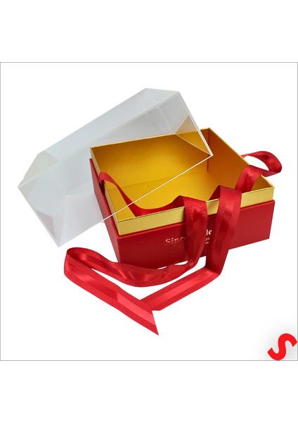 Pleksi Kapaklı Fiyonklu Karton Kutu, 23 x 23 x 17CM - Kırmızı fırsatları