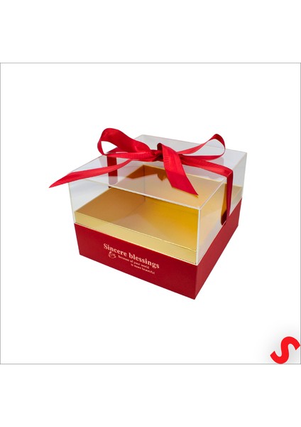 Pleksi Kapaklı Fiyonklu Karton Kutu, 23 x 23 x 17CM - Kırmızı indirimleri