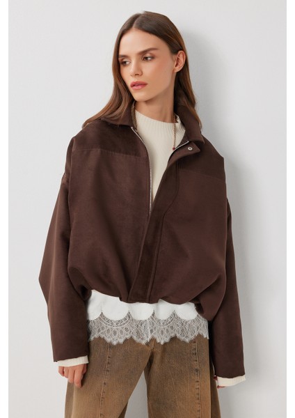 Süet Görünümlü Bomber Ceket LOH0014 Kahverengi