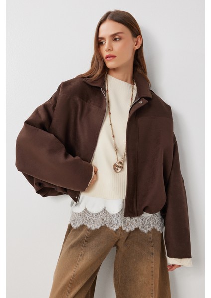 Süet Görünümlü Bomber Ceket LOH0014 Kahverengi fiyatları