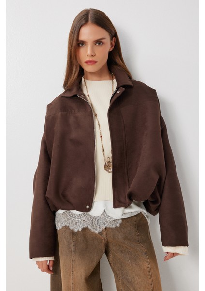 Süet Görünümlü Bomber Ceket LOH0014 Kahverengi modelleri