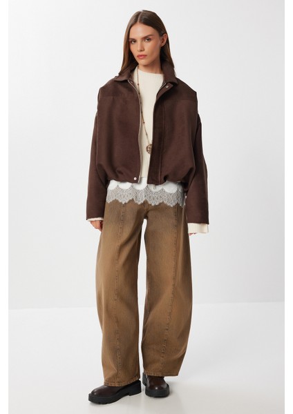 Süet Görünümlü Bomber Ceket LOH0014 Kahverengi fırsatları