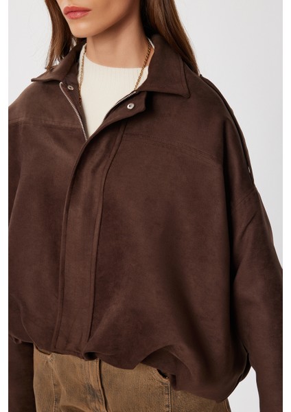 Süet Görünümlü Bomber Ceket LOH0014 Kahverengi indirimleri