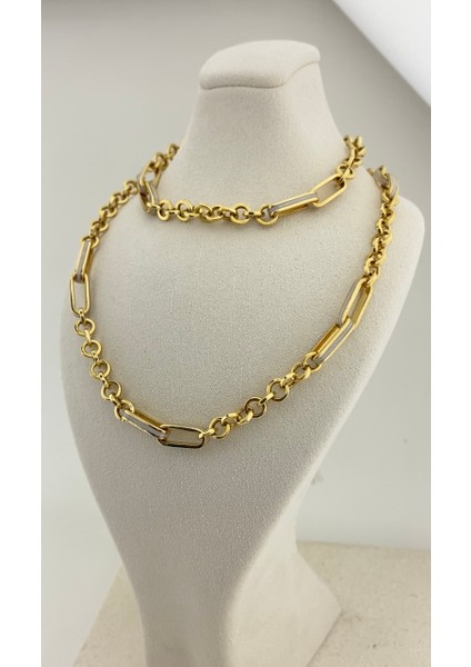 14 Ayar Altın Beyaz Mineli Zincir Kolye Bileklik Set fırsatları