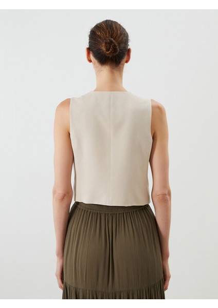 Yeni Sezon Fiyonklu Keten Karışımlı Kadın Klasik Yelek fırsatları