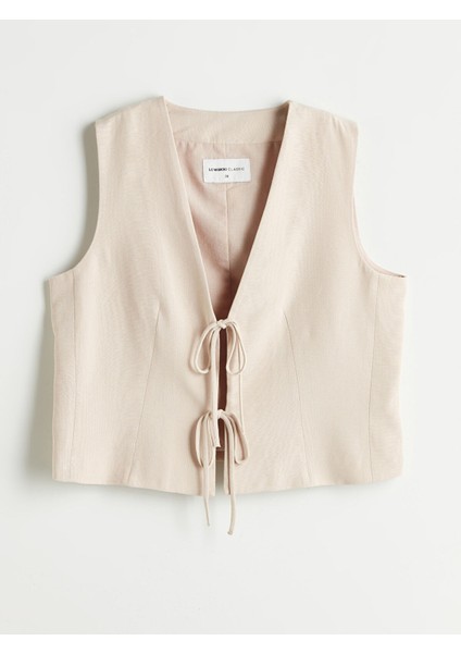 Yeni Sezon Fiyonklu Keten Karışımlı Kadın Klasik Yelek indirimleri