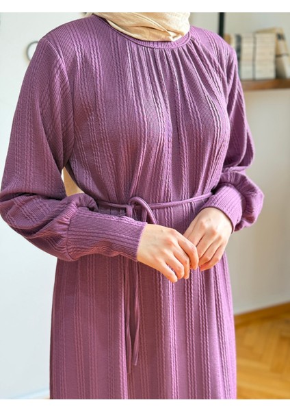 Mürdüm Saç Örgü Desen Örme Elbise 9938