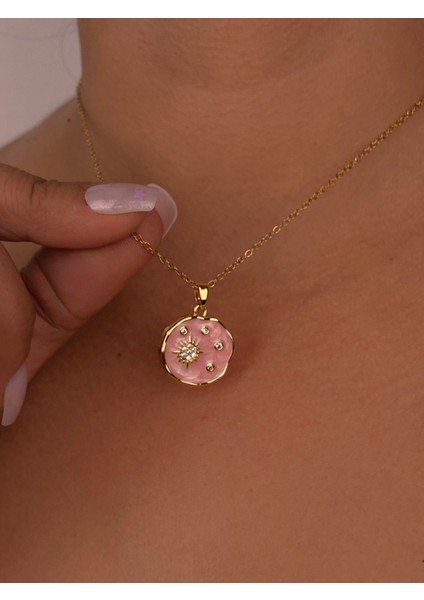 Pembe Pusula Yıldız Çelik Gold Kolye Hediyelik Zarif Ince Zincir Günlük Trend Kolye modelleri