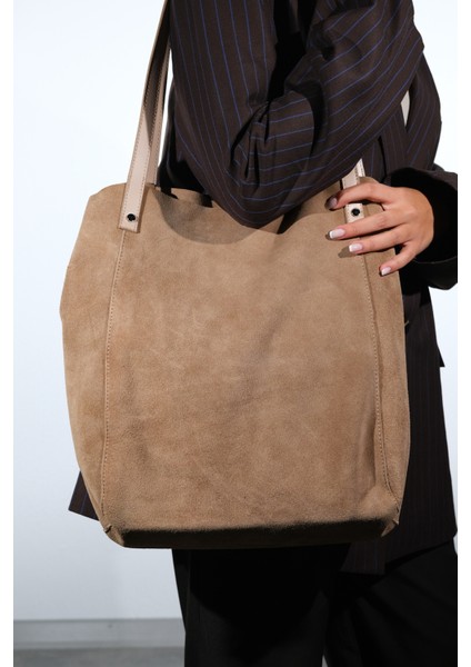 Alfred Vizon Hakiki Deri Süet Kadın Omuz Çantası