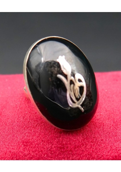 925 Ayar Kadın Gümüş Oltu Taşı Yüzük SY00054