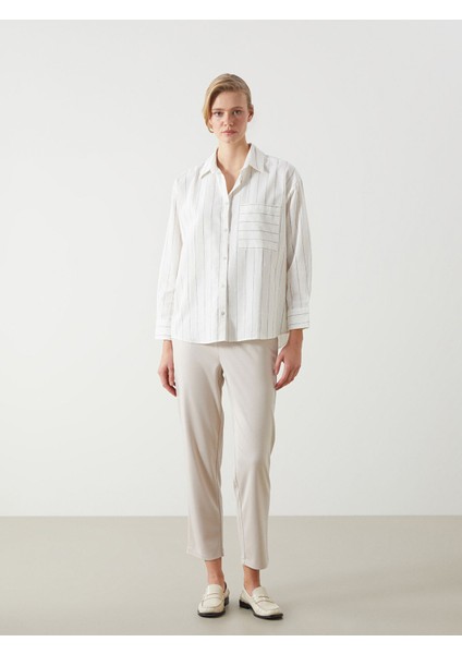 Yeni Sezon Çizgili Oversize Keten Karışımlı Kadın Gömlek fiyatları