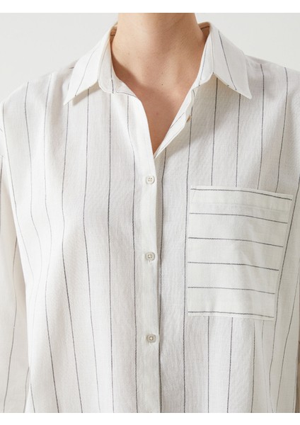 Yeni Sezon Çizgili Oversize Keten Karışımlı Kadın Gömlek modelleri