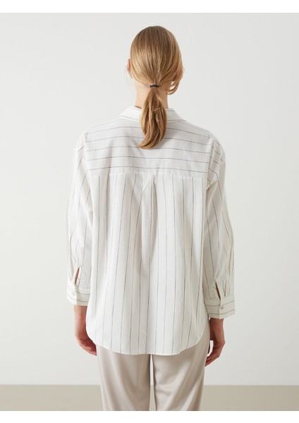 Yeni Sezon Çizgili Oversize Keten Karışımlı Kadın Gömlek fırsatları