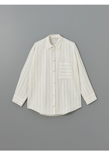 Yeni Sezon Çizgili Oversize Keten Karışımlı Kadın Gömlek indirimleri