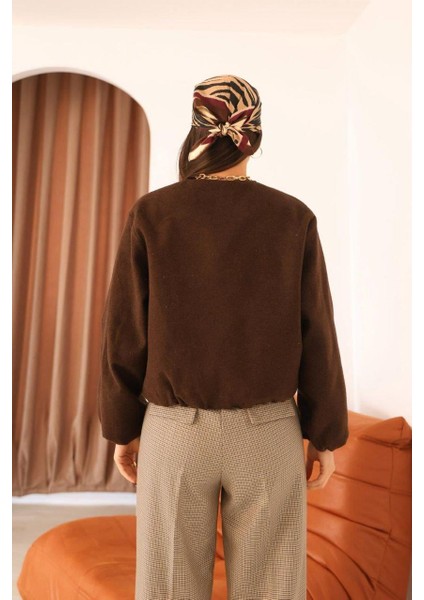 Bel Lastikli Kaşe Bomber Ceket - Kahverengi fiyatları