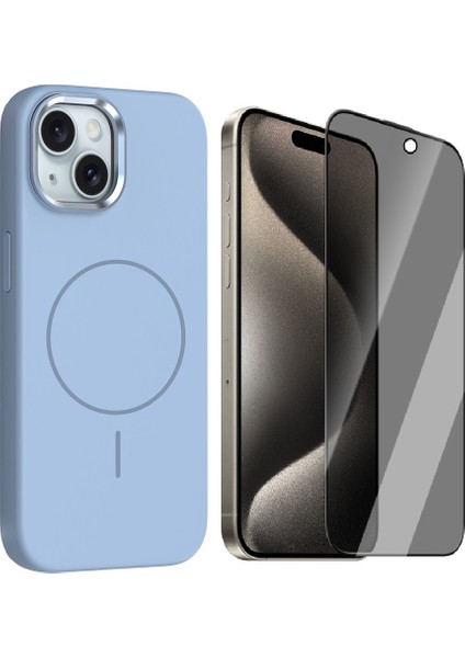 iPhone 14 Kılıf M-Safe Şarj Özellikli Metal Kamera Çerçeveli Zore Edi Silikon Kapak + Hayalet Ekran Koruyucu