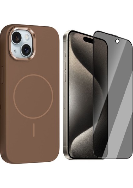 iPhone 14 Kılıf M-Safe Şarj Özellikli Metal Kamera Çerçeveli Zore Edi Silikon Kapak + Hayalet Ekran Koruyucu