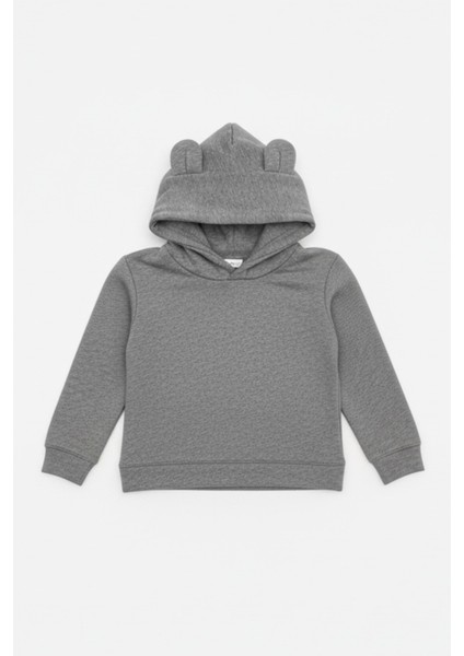 Erkek Çocuk Ayıcık Kulaklı Pamuklu Gri Kapüşonlu Sweatshirt modelleri