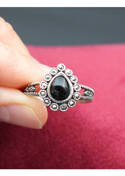 925 Ayar Kadın Gümüş Oltu Taşı Yüzük SY00043 modelleri