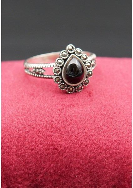 925 Ayar Kadın Gümüş Oltu Taşı Yüzük SY00043 fırsatları