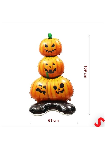 Halloween Ayaklı ve 3 Katlı Balkabağı Folyo Balon, 109CM x 61CM