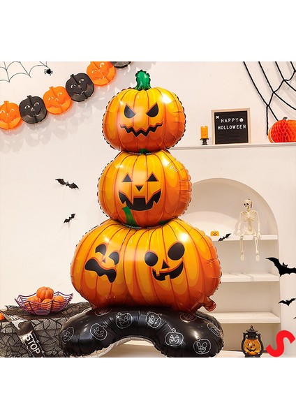 Halloween Ayaklı ve 3 Katlı Balkabağı Folyo Balon, 109CM x 61CM modelleri