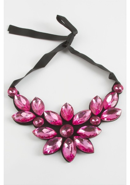 Ds-Derin Çiçek Taşlı Yaka Kolye-Pembe fiyatları