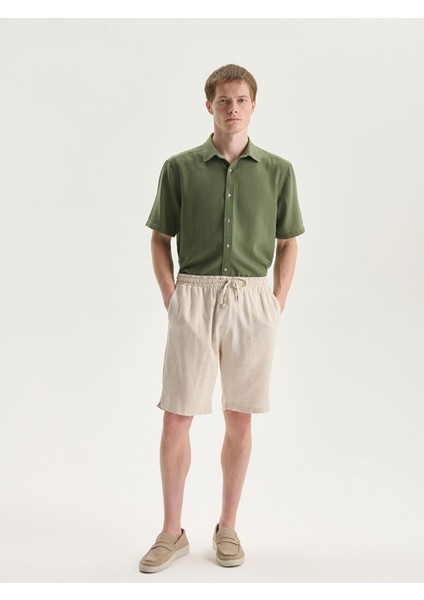 Yeni Sezon Standart Kalıp Keten Karışımlı Erkek Şort