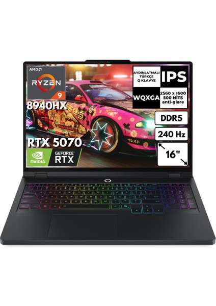 Legion Pro 5 16ADR10 R9 8940HX 40 GB 4 Tbssd 8gb RTX5070 16" 240Hz Wqxga Freedos Gaming Laptop 83LT0046TRAT25