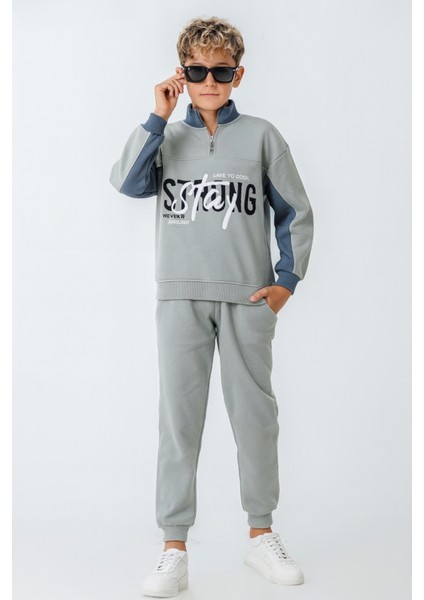 Erkek Çocuk Brooklyn Stay Strong Baskılı 3 Iplik Kalın Kışlık Eşofman Takımı AK4225