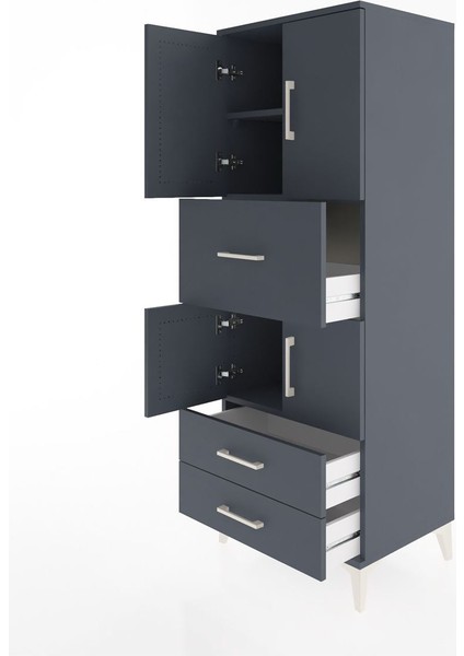 Hyperion Dolap 3 Raflı 3 Çekmeceli 4 Kapaklı 60X44X163 Antrasit-Antrasit fırsatları