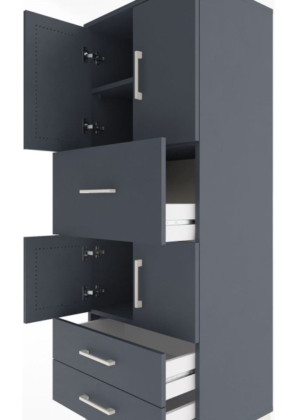 Hyperion Dolap 3 Raflı 3 Çekmeceli 4 Kapaklı 60X44X163 Antrasit-Antrasit indirimleri