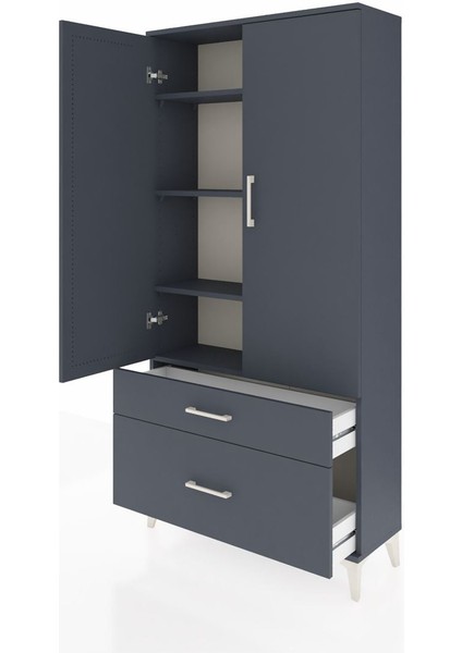 Arges Dolap 4 Raflı 2 Çekmeceli 2 Kapaklı 88X30X182 Antrasit-Antrasit fırsatları