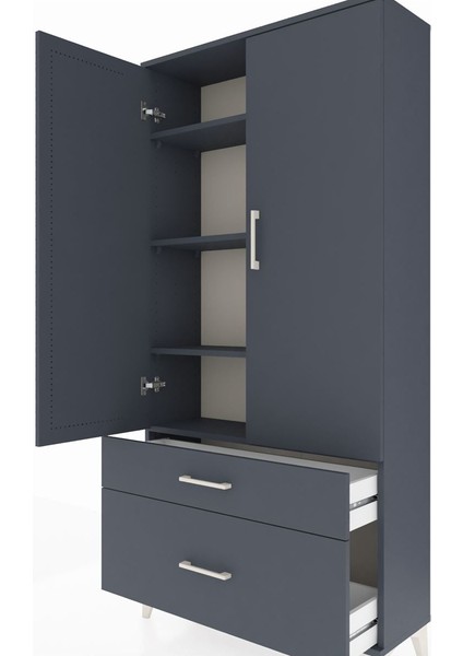 Arges Dolap 4 Raflı 2 Çekmeceli 2 Kapaklı 88X30X182 Antrasit-Antrasit indirimleri