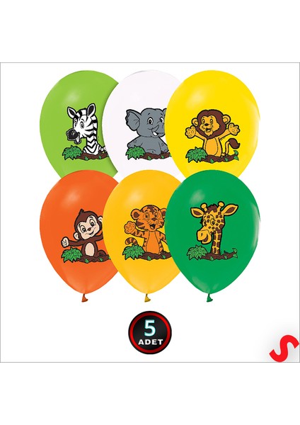 Safari Sevimli Hayvanlar Temalı 30CM Balon - 5 Adet