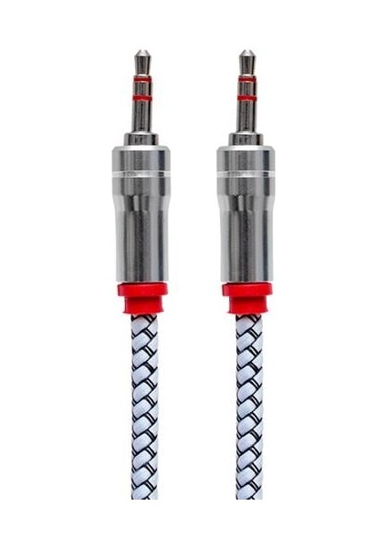 Powermaster Metal Başlıklı Örgülü Erkek - Erkek 1.5 Metre Stereo Aux Kablo