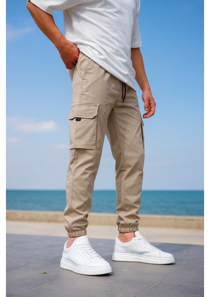 Kargo Cepli Paraşüt Kumaş Bej Renk Erkek Pantolon