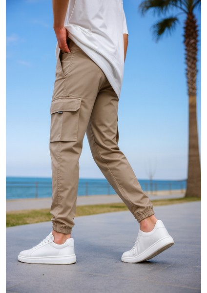 Kargo Cepli Paraşüt Kumaş Bej Renk Erkek Pantolon modelleri