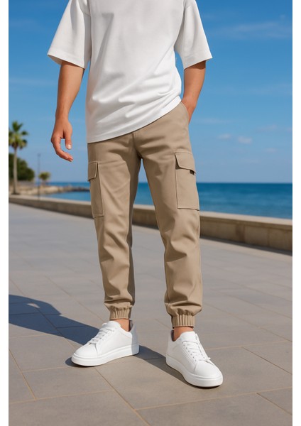 Kargo Cepli Paraşüt Kumaş Bej Renk Erkek Pantolon fırsatları