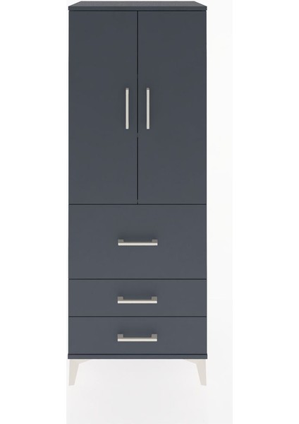 Hyperion Dolap 3 Raflı 3 Çekmeceli 2 Kapaklı 60X44X163 Antrasit-Antrasit