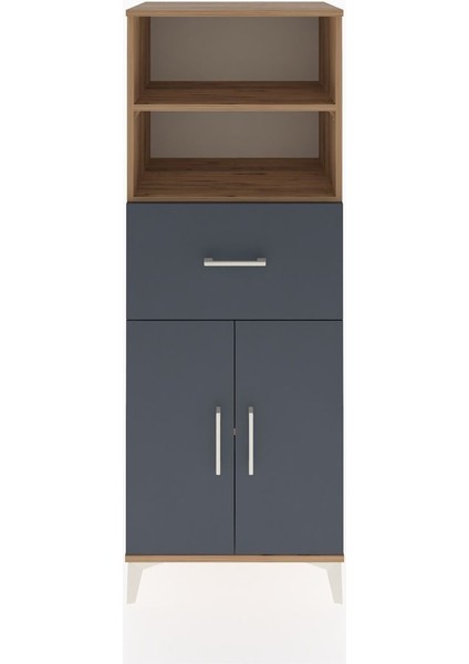 Hyperion Dolap 3 Raflı Tek Çekmeceli 2 Kapaklı 60X44X163 Çam-Antrasit