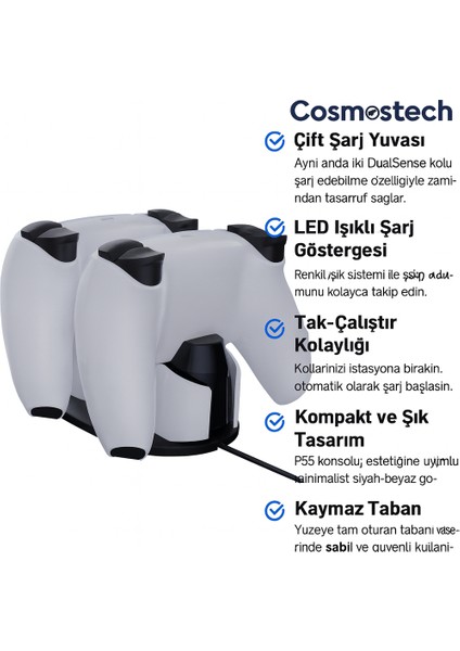 Sundi Ps5 Dual Charger Dock – LED Işıklı Hızlı Şarj Istasyonu ve Stand, Ps5 Çift Kol Şarj Cihazı – Playstation 5 Dualsense Uyumlu fiyatları