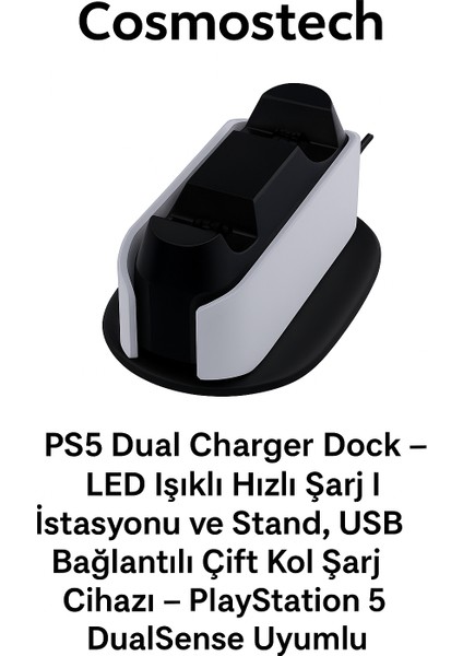Sundi Ps5 Dual Charger Dock – LED Işıklı Hızlı Şarj Istasyonu ve Stand, Ps5 Çift Kol Şarj Cihazı – Playstation 5 Dualsense Uyumlu modelleri