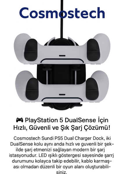 Sundi Ps5 Dual Charger Dock – LED Işıklı Hızlı Şarj Istasyonu ve Stand, Ps5 Çift Kol Şarj Cihazı – Playstation 5 Dualsense Uyumlu indirimleri