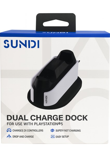 Sundi Ps5 Dual Charger Dock – LED Işıklı Hızlı Şarj Istasyonu ve Stand, Ps5 Çift Kol Şarj Cihazı – Playstation 5 Dualsense Uyumlu